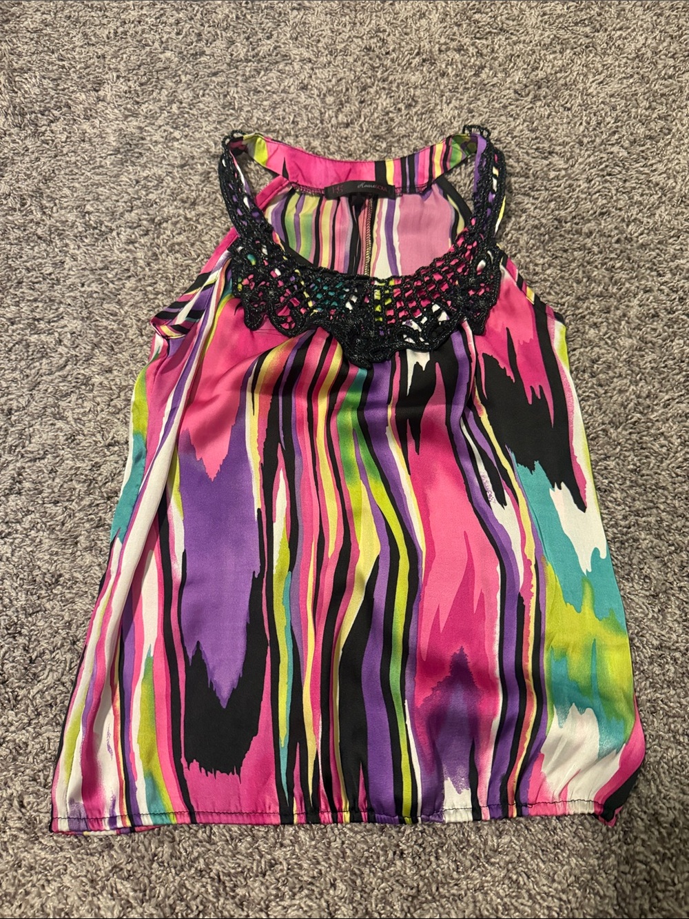 HeartSoul Multicolor Striped Halter Top with Black Crochet Neckline